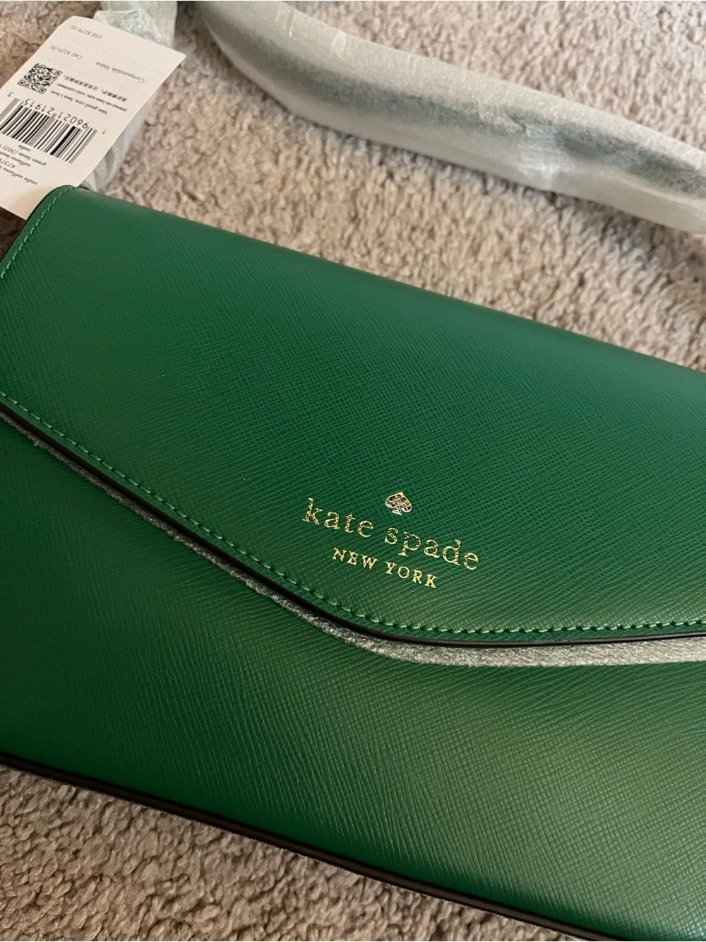 kate spade green Saffiano Crossbody Bag with Gold Logo